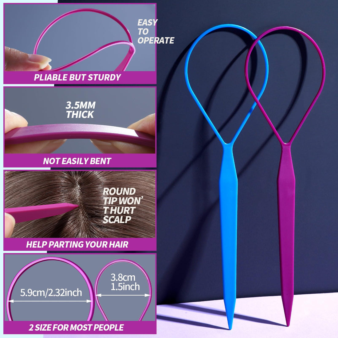 Teenitor 2 Pairs Topsy Hair Tail Tools, Hair Braid Accessories Ponytail Maker,French Braid Tool Loop for Hair Styling, 4pcs, 2 Colors