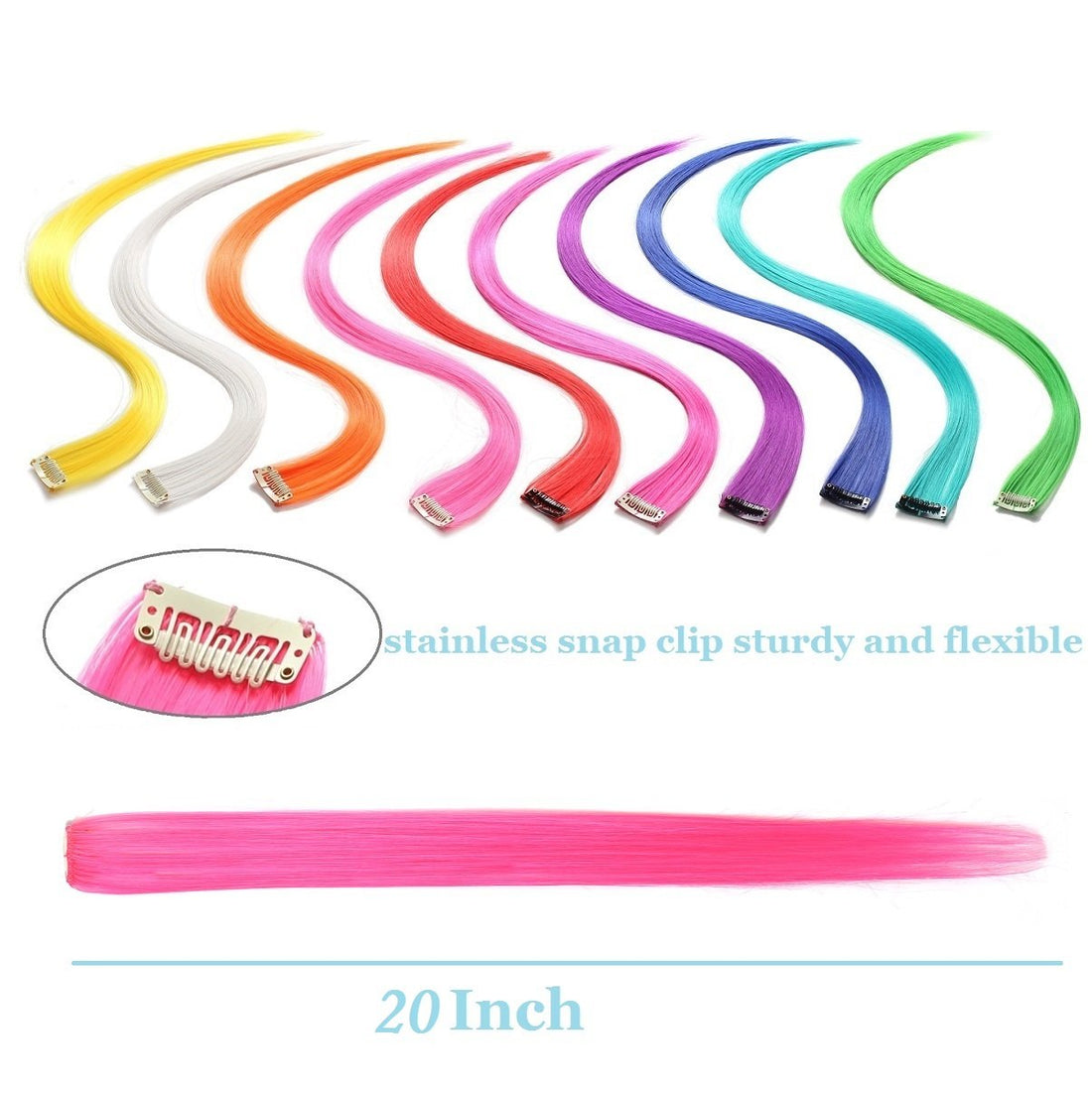 LiaSun 10Pcs/set Multi-Colors Straight Highlight Clip in Hair Extensions 20 Inch Colored Party Hair Pieces (White)