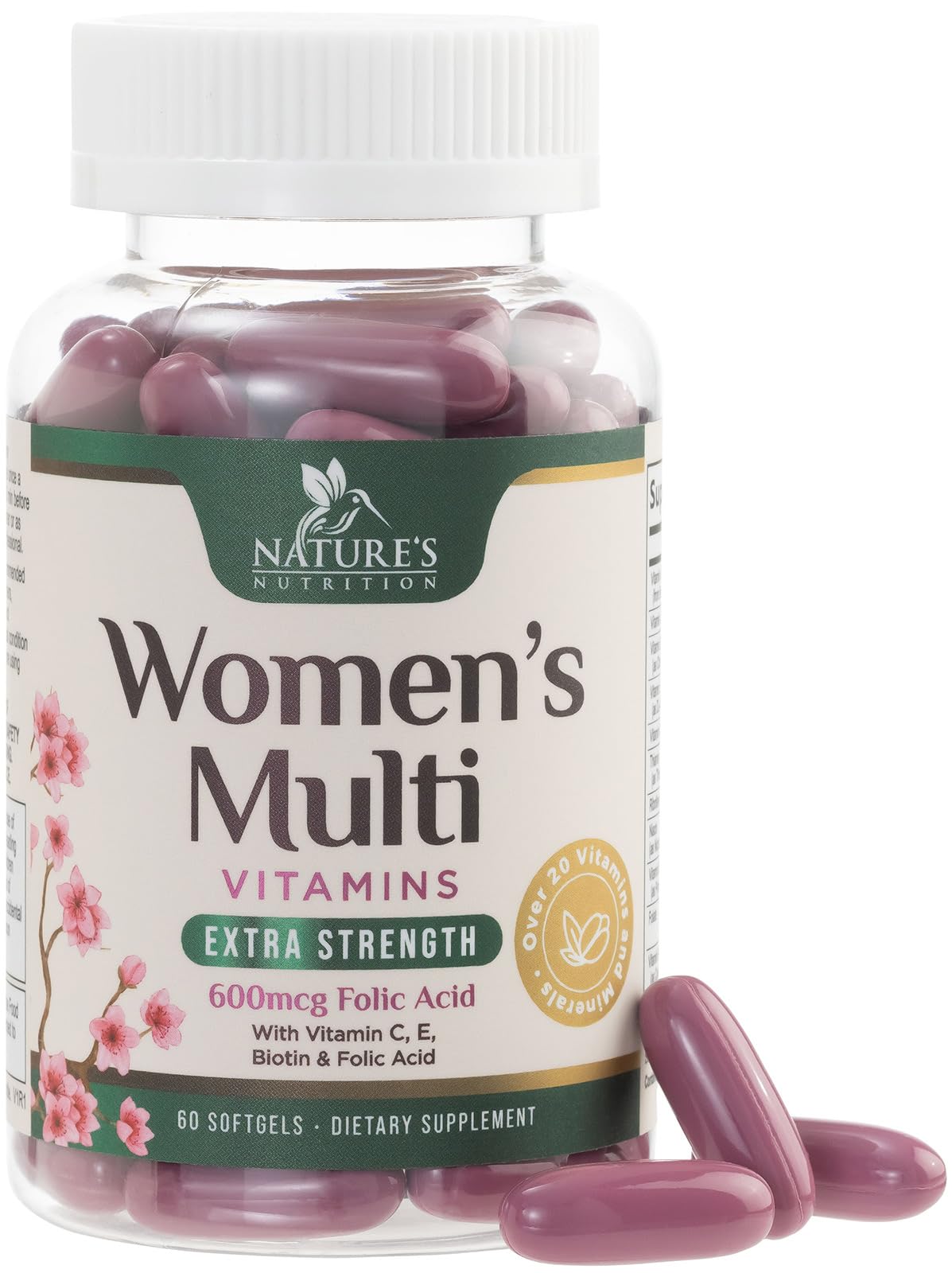 Multivitamin for Women with Iron, Calcium, Zinc, Vitamin A, C, D, E, & B Vitamins for Bone, Skin & Immune Health Support, Nature's Daily Womens Multivitamins for Women's Energy & Health, 60 Softgels