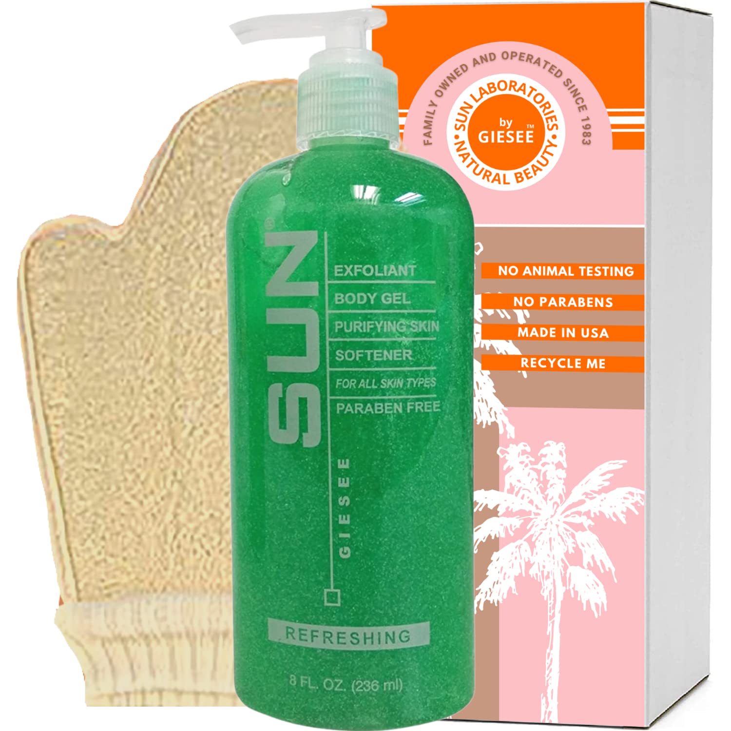 Sun Labs Unscented Exfoliating Body Scrub With Loofah Sponge Mitt for Soft Skin - 8 fl. oz. Bottle