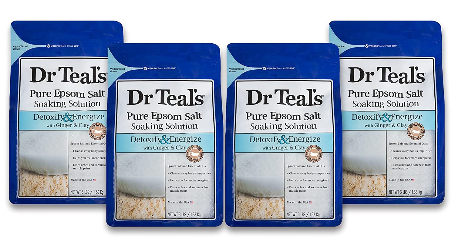 Dr Teal's Epsom Salt, Detox Ginger and Clay, 4 Count