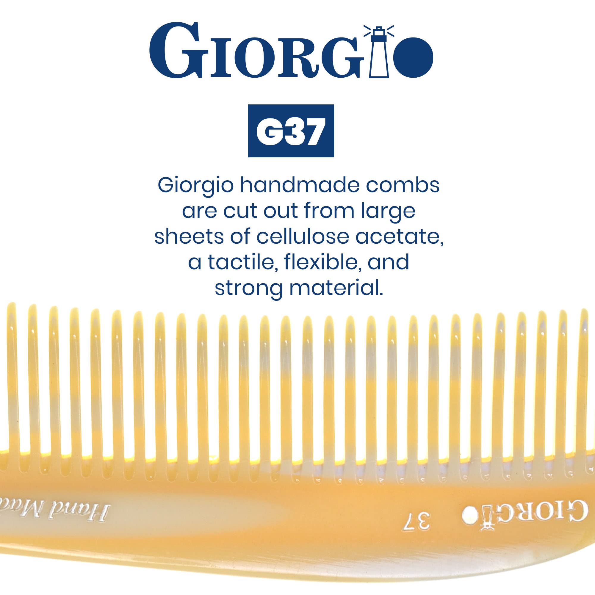 Giorgio G37 Large Coarse Hair Detangling Comb, Wide Teeth for Long Thick Curly Wavy Hair. Hair Detangler Comb For Wet and Dry. Handmade Rake Comb Saw-Cut from Cellulose Hand Polished Imitation Horn