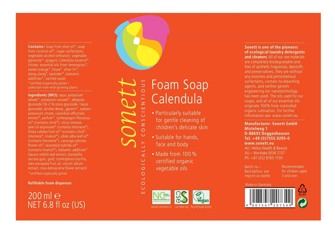 For Children Foam Soap: Sonett Organic Foam Soap For Kids Pure Plant-Based Oils And Essential Oils From Certified Organic Cultivation With Spagyric Calendula Essence 6.7 Fl. Oz