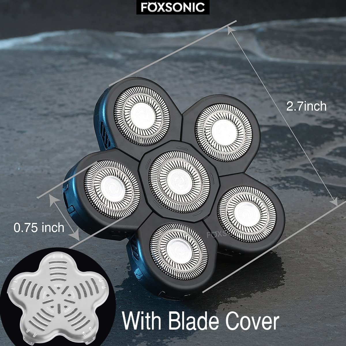 FOXSONIC Universal 6 Blades Replacement Heads for Mainstream Shaver Brands, 5 Blades Head Shaver Replacement Blades, Head Shaver Bald Shaver Replacement Heads with Blade Cover Shaver Head (Black)