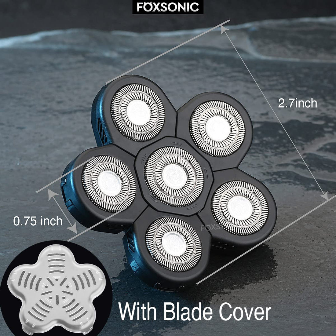FOXSONIC Universal 6 Blades Replacement Heads for Mainstream Shaver Brands, 5 Blades Head Shaver Replacement Blades, Head Shaver Bald Shaver Replacement Heads with Blade Cover Shaver Head (Black)