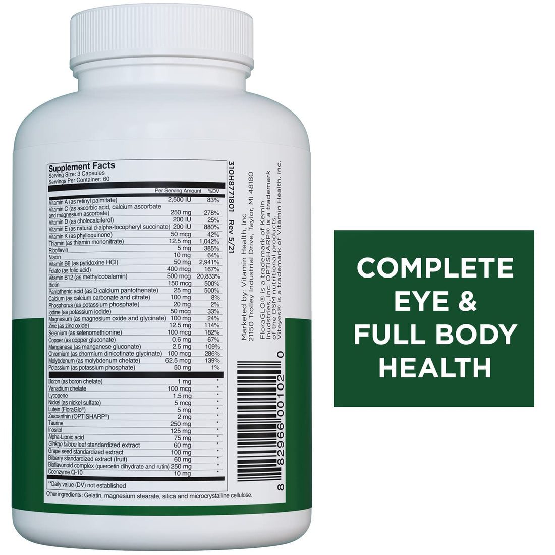 Viteyes Complete Eye & Total Body Health Multivitamin Nutritional Supplement, 180 Capsules