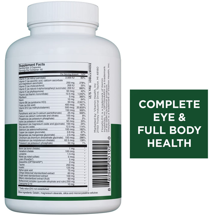 Viteyes Complete Eye & Total Body Health Multivitamin Nutritional Supplement, 180 Capsules