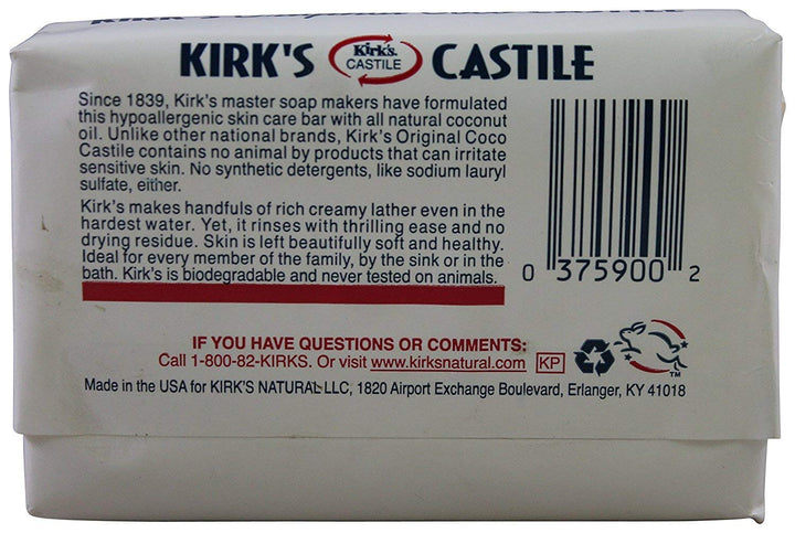 Kirk's Castile: Coco Castile Bar Soap, Original 4 oz (3 pack)