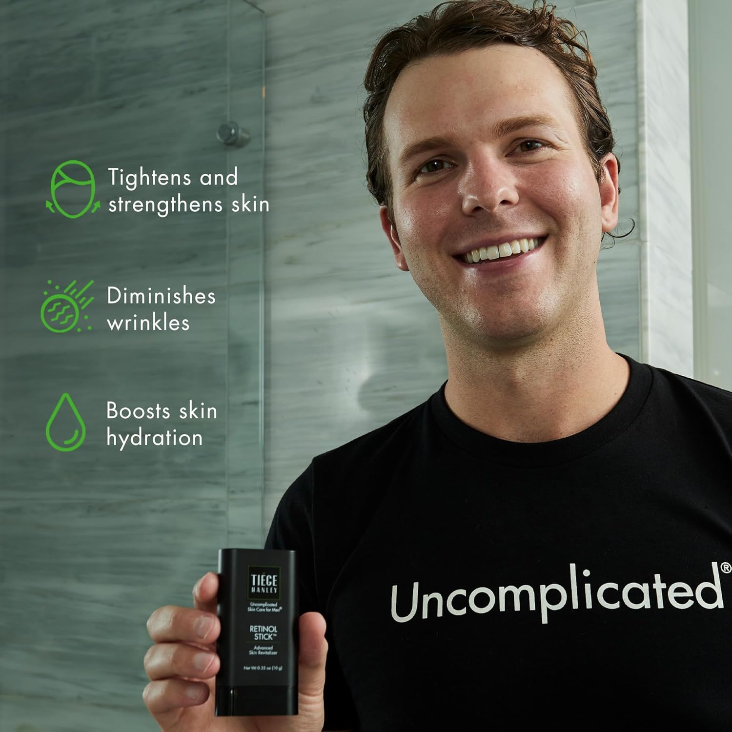 Tiege Hanley Retinol Stick for Men - Anti-Aging Retinol Stick with Hyaluronic Acid & Niacinamide for Fine Lines, Dark Circles, & Wrinkles - Firms Skin & Improves Collagen Production