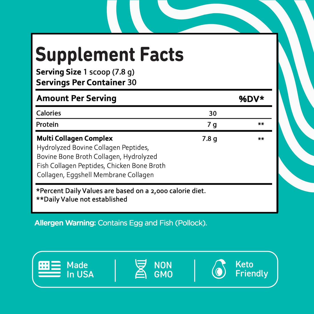 Vital Vitamins Multi Collagen Peptides Powder - Unflavored, Easy to Dissolve - Type I, II, III, V, X - for Women & Men - Promotes Hair, Skin, Nails, & Joint Health - 30 Servings