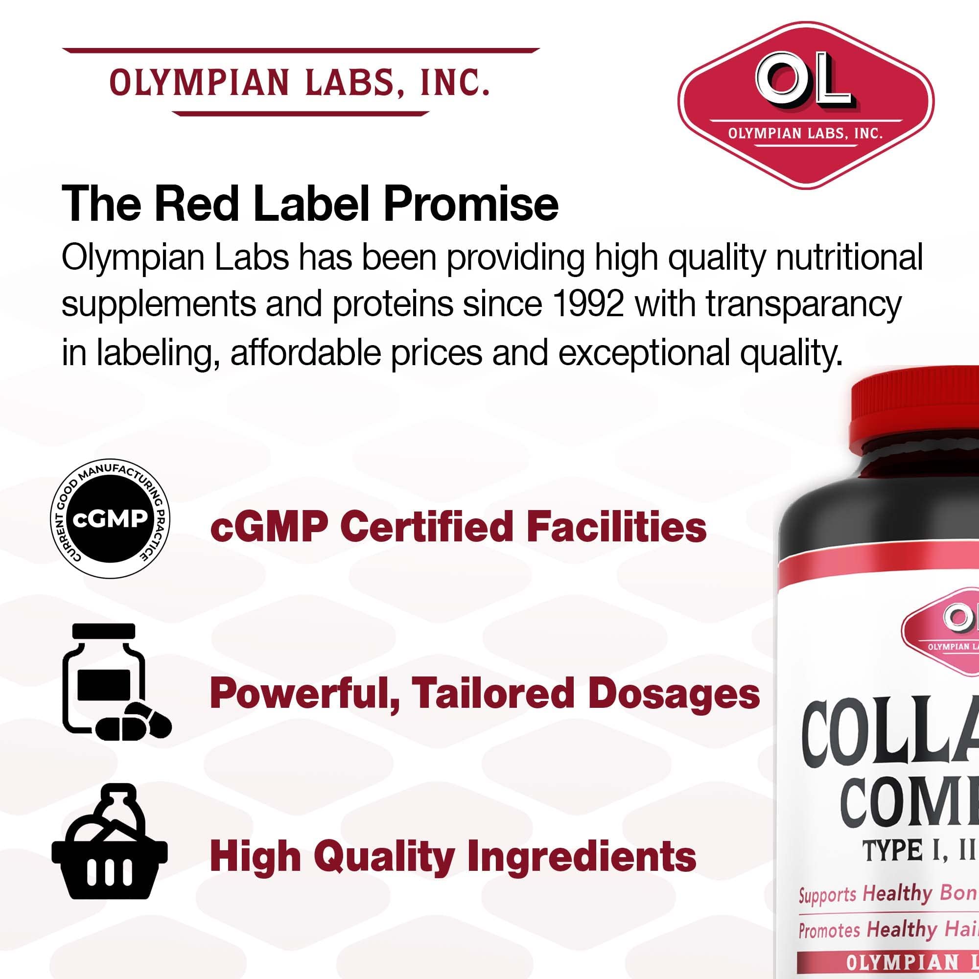 Olympian Labs Multi Collagen Complex Type I, II, III, V, X, Hair, Nails, Joint, Gut Health, 90 Caps, 30-Day Supply