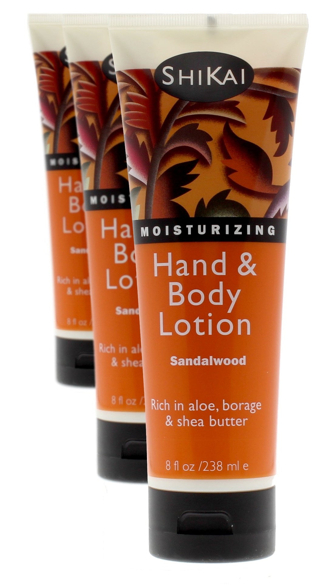 Shikai - Natural Moisturizing Hand Body Lotion, Softens Moisturizes Skin With Aloe Vera, Borage Oil Shea Butter, Sensually Smooth Skin With Delicious Fragrances (Sandalwood, 8 Ounce, Pack Of 3)