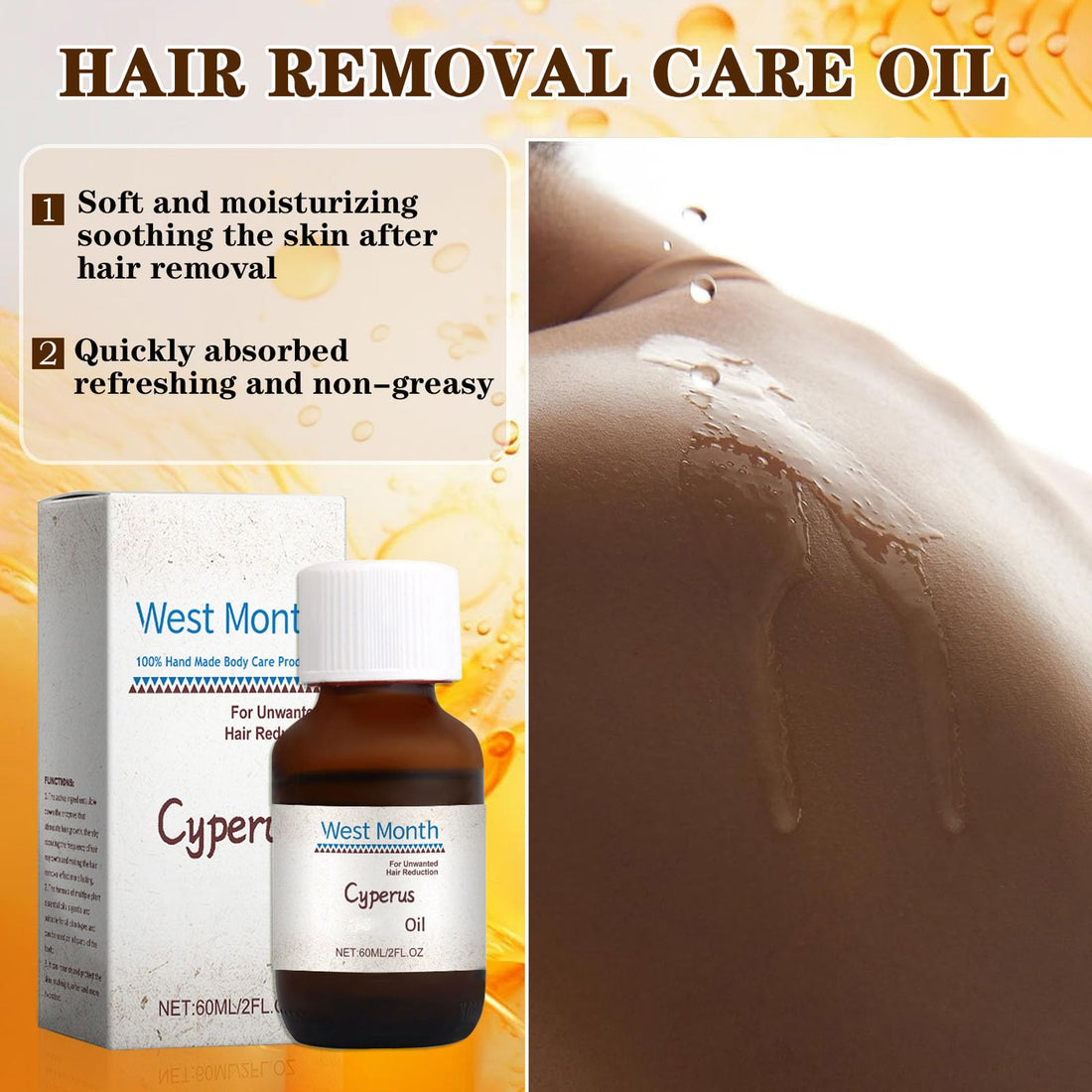 Cyperus Oil, Cyprus Rotundas Oil For Hair Removal, Cyprus Oil Natural Ingredient, Decrease Hair Growth Reducing Body Hair Growth(2PCS)