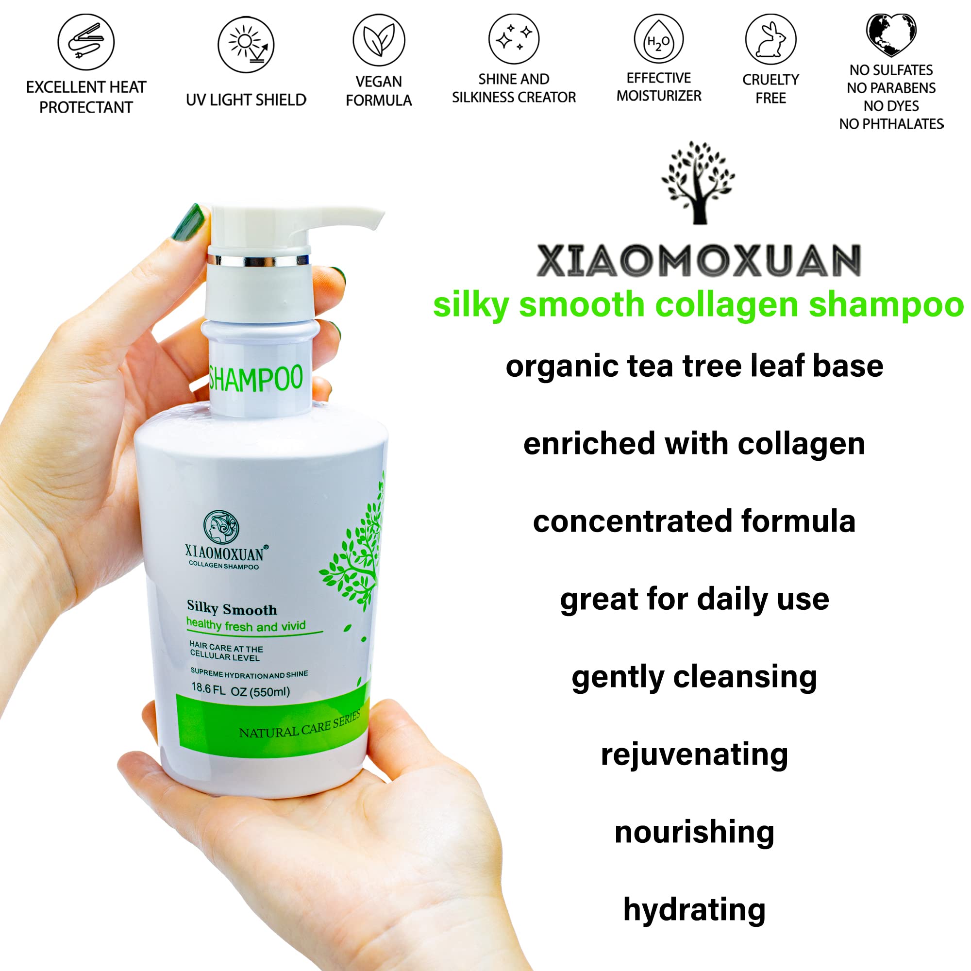 Xiaomoxuan Organic Tea Tree Oil Shampoo - Moisturizing for Dry Hair, Scalp Treatment, Sulfate-Free - Collagen Bond for Oily Scalp and Ends