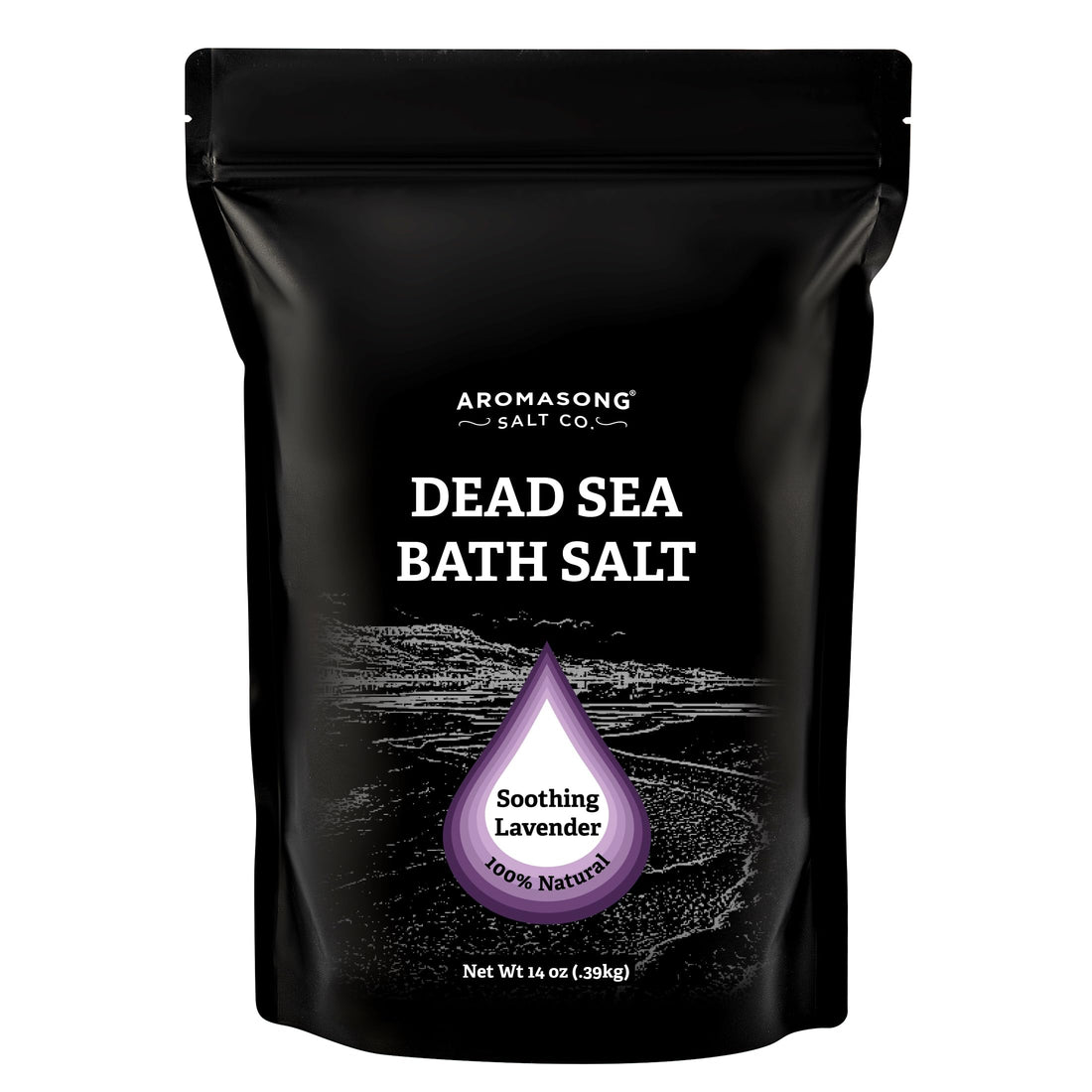 Pure Dead Sea Salt for Soaking with 100% Natural Lavender – 14 Oz. Spa Bath Salt Fine Grain in Resealable Pack - Used for Body Wash Scrub - Soak for Women & Men.