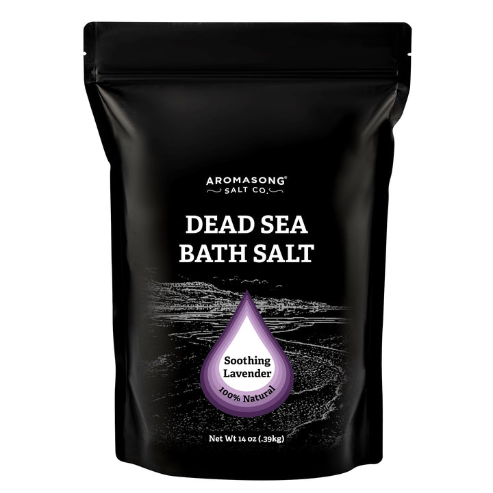 Pure Dead Sea Salt for Soaking with 100% Natural Lavender – 14 Oz. Spa Bath Salt Fine Grain in Resealable Pack - Used for Body Wash Scrub - Soak for Women & Men.