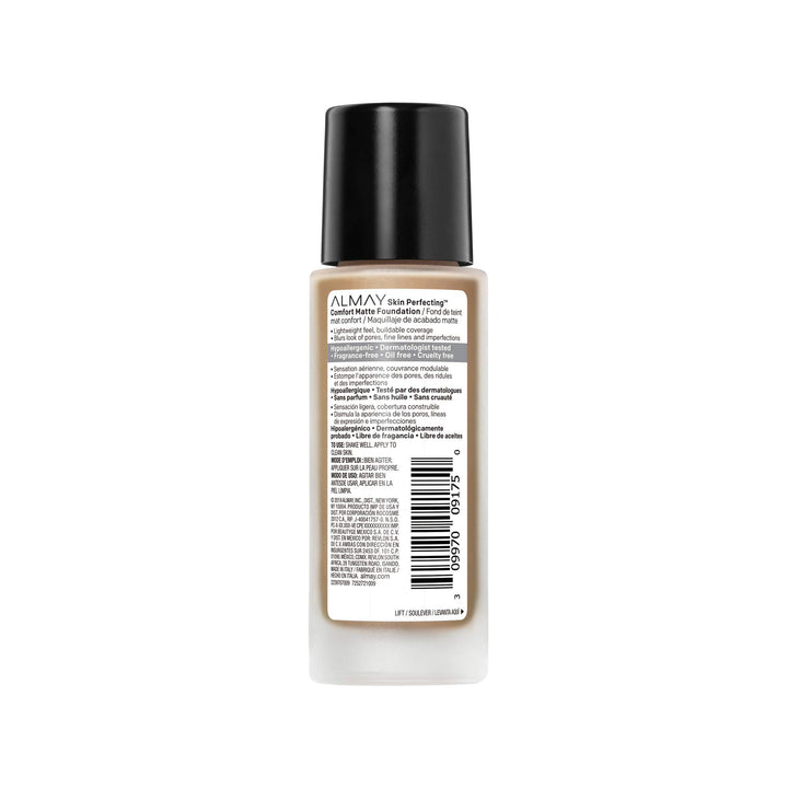 Almay Skin Perfecting Comfort Matte Foundation, Hypoallergenic, Cruelty Free, -Fragrance Free, Dermatologist Tested Liquid Makeup, Neutral Toasty Beige, 1 Fluid Ounce