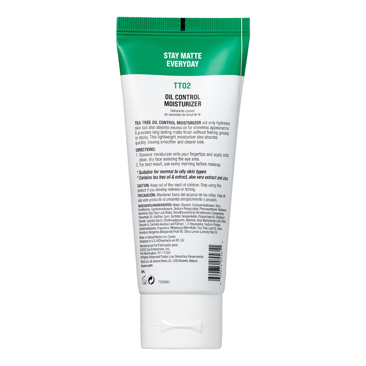 Kiss New York Face Moisturizer Tea Tree Oil Control Anti-Shine Facial Moisturizer, Korean Skin Care For Normal to Oily Skin, Lightweight Formula 3.38 Fl Oz