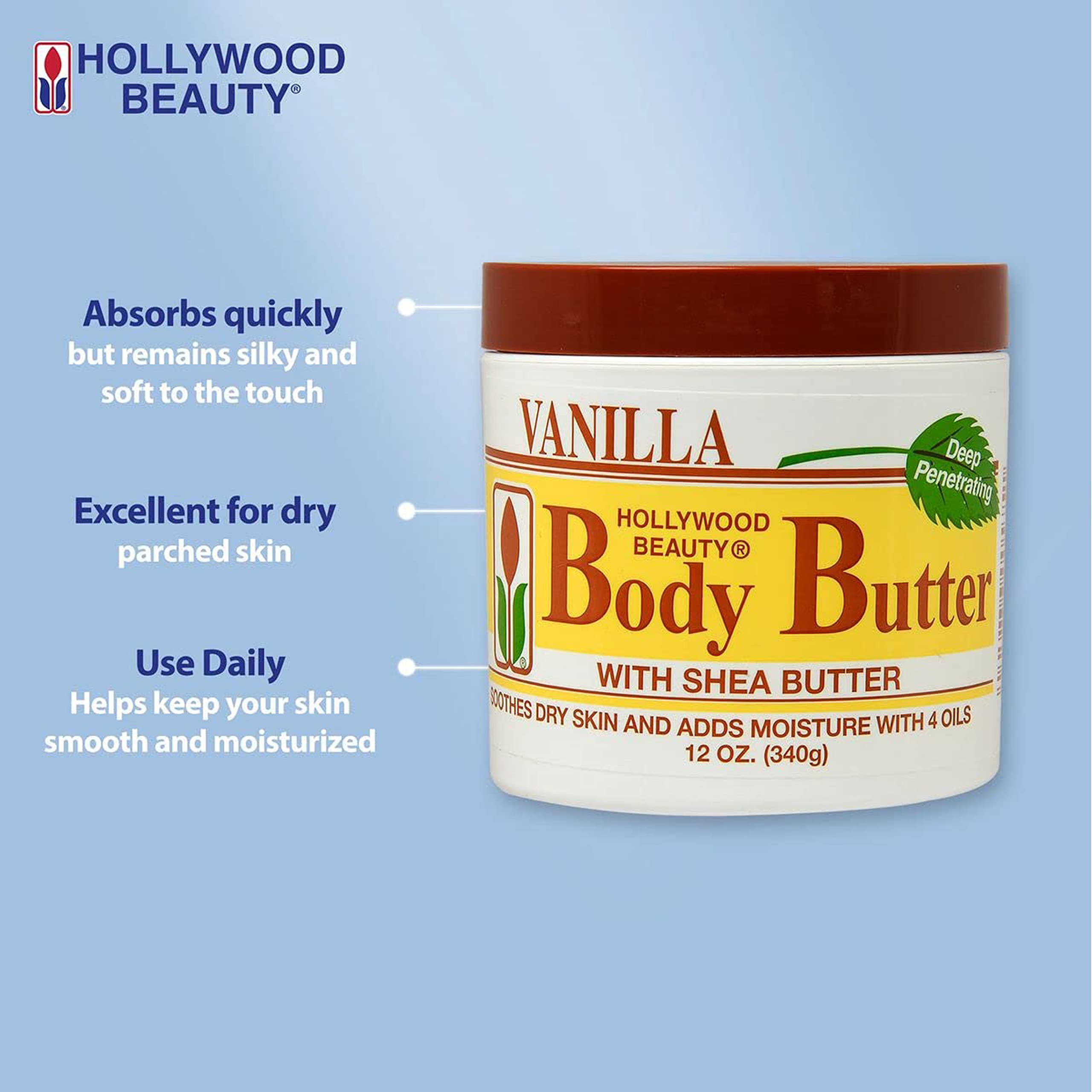 Hollywood Beauty Body Butter With Shea Butter, Vanilla - 12 oz. - Sooth & Moisturize Skin