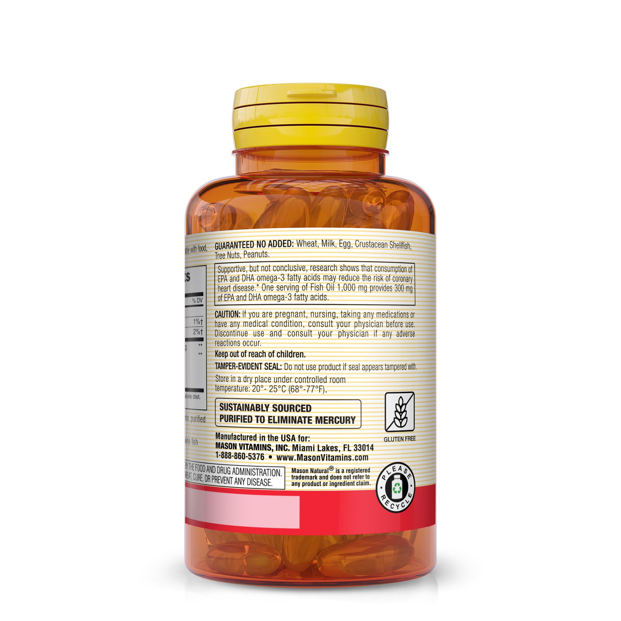 MASON NATURAL Omega-3 Fish Oil, 180-Day Supply, 1000mg with EPA and DHA for Joint Support, 60 Softgel Pills (Pack of 3)