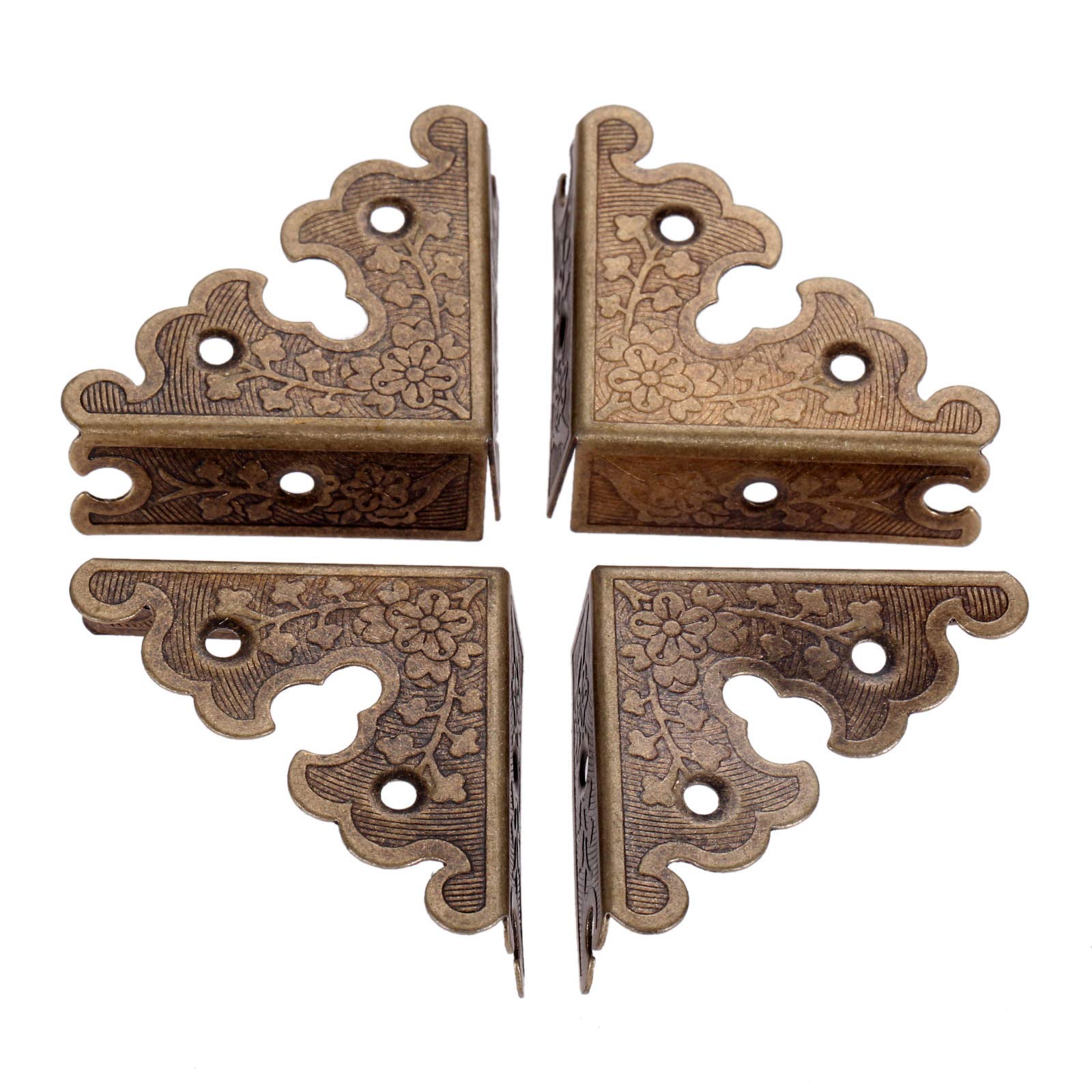 dophee 4Pcs Decorative Corner Protectors, Retro Style Edge Safety Guards Covers for Picture Frame Album Jewelry Box Gift Box Wooden Case Chest Tables Cabinet Furniture, 1.34x1.34-Antique Bronze