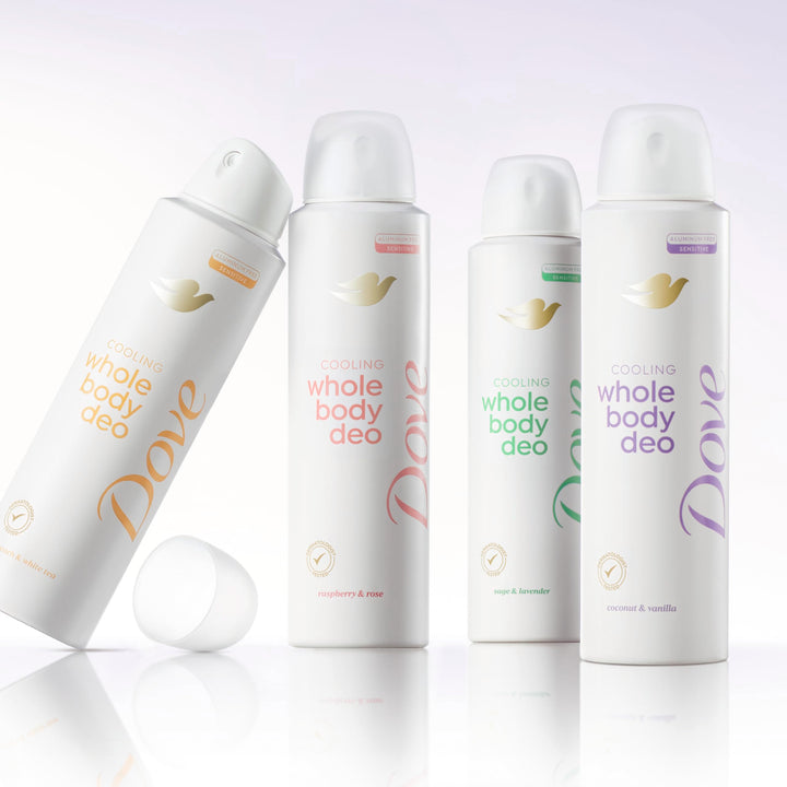 Dove Whole Body Deo Aluminum Free Invisible Spray Deodorant Coconut & Vanilla for 72h Odor Control 4 oz