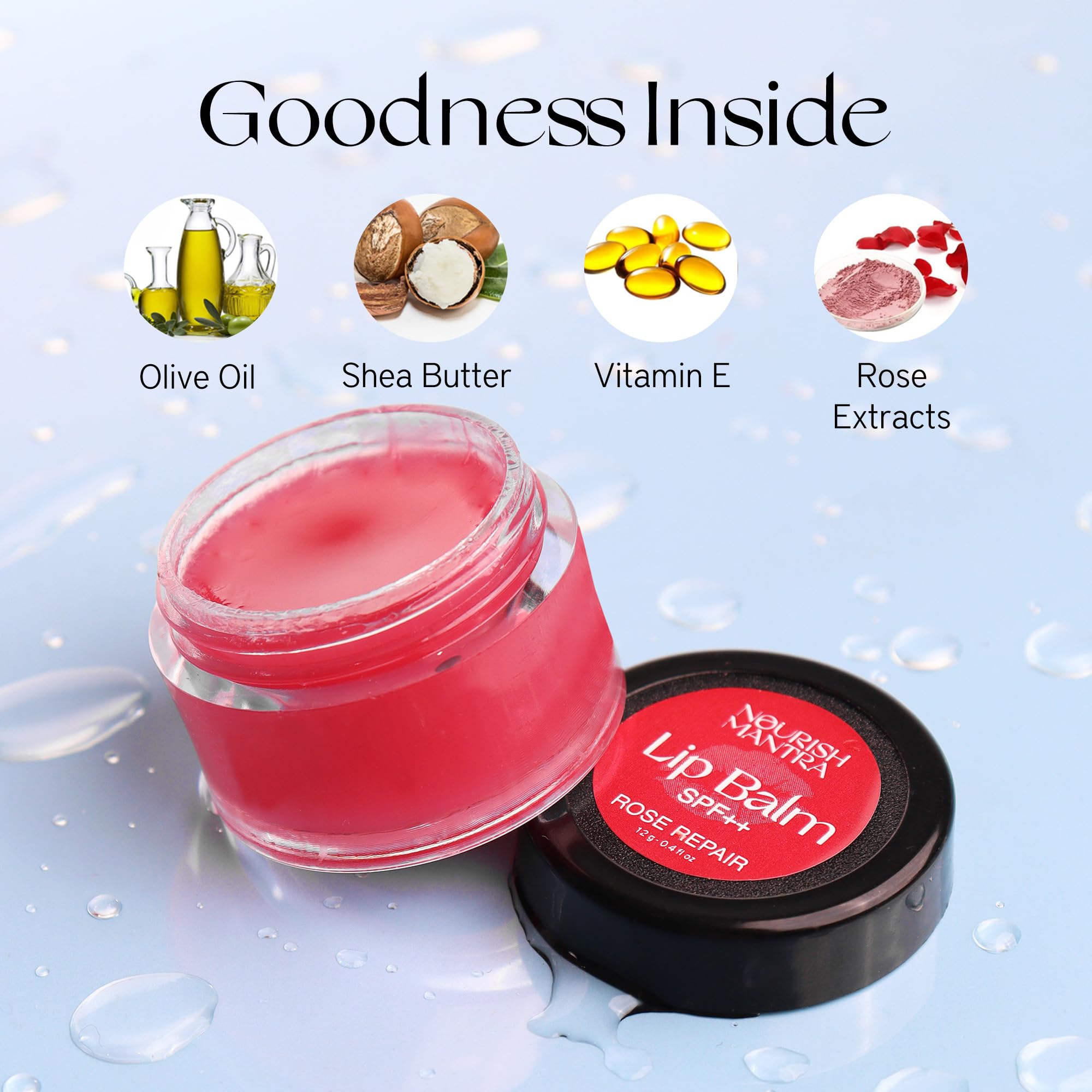 Nourish Mantra - Rose Repair Lip Balm with SPF | Made with Rose Extracts, Olive oil, Shea Butter, Vitamin E and Avocado Oil | For Dry, Chapped and Dark Lips | Best for Both Women and Men | 12g