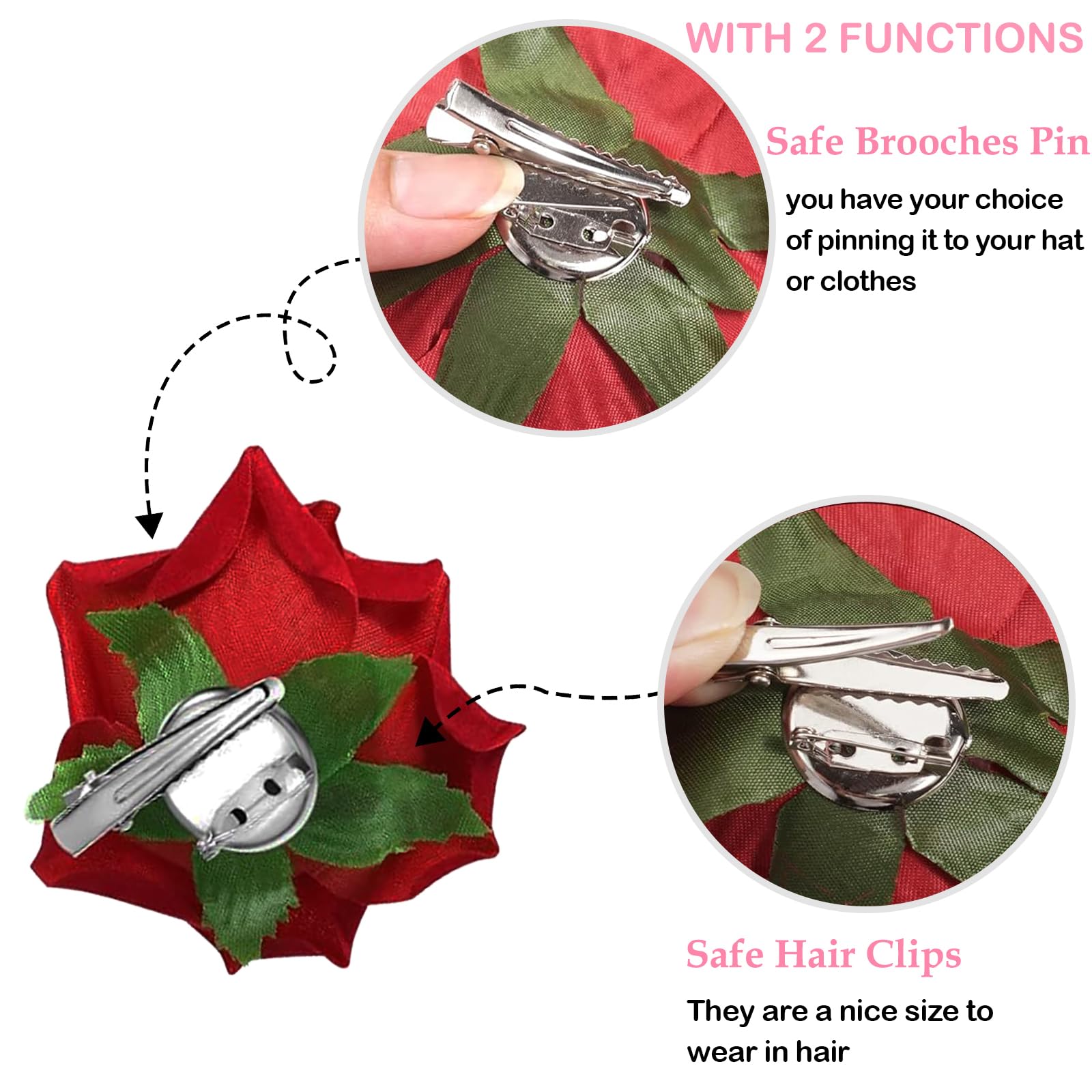 CellElection 12Pcs Elegant Large Rose Flower Hair Clips Floral Brooches Pin Rose Hair Accessories For Women Girls Lady Bridal