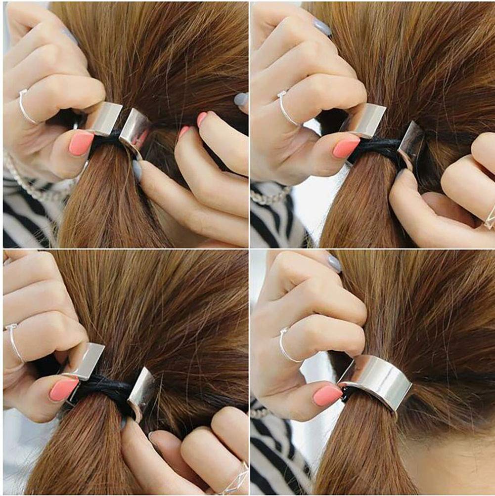 Healthcom Circle Cuff Metal Hair Ties Hair Band Hair Rope Accessories Metal Elastic Hair Clips Ponytail Hair Cuff Headwear Hair Band Hair Holder for Women Girl (4 PCS)