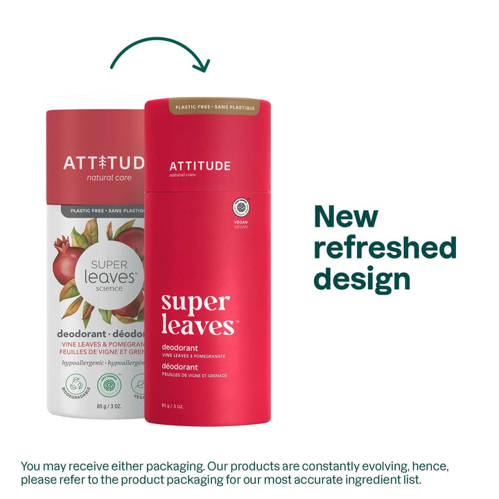 Attitude Plastic-Free Natural Deodorant Biodegradable Cardboard Tube AluminumFree and Hypoallergenic 3 Oz Packaging May Vary, Red Vine Leaves