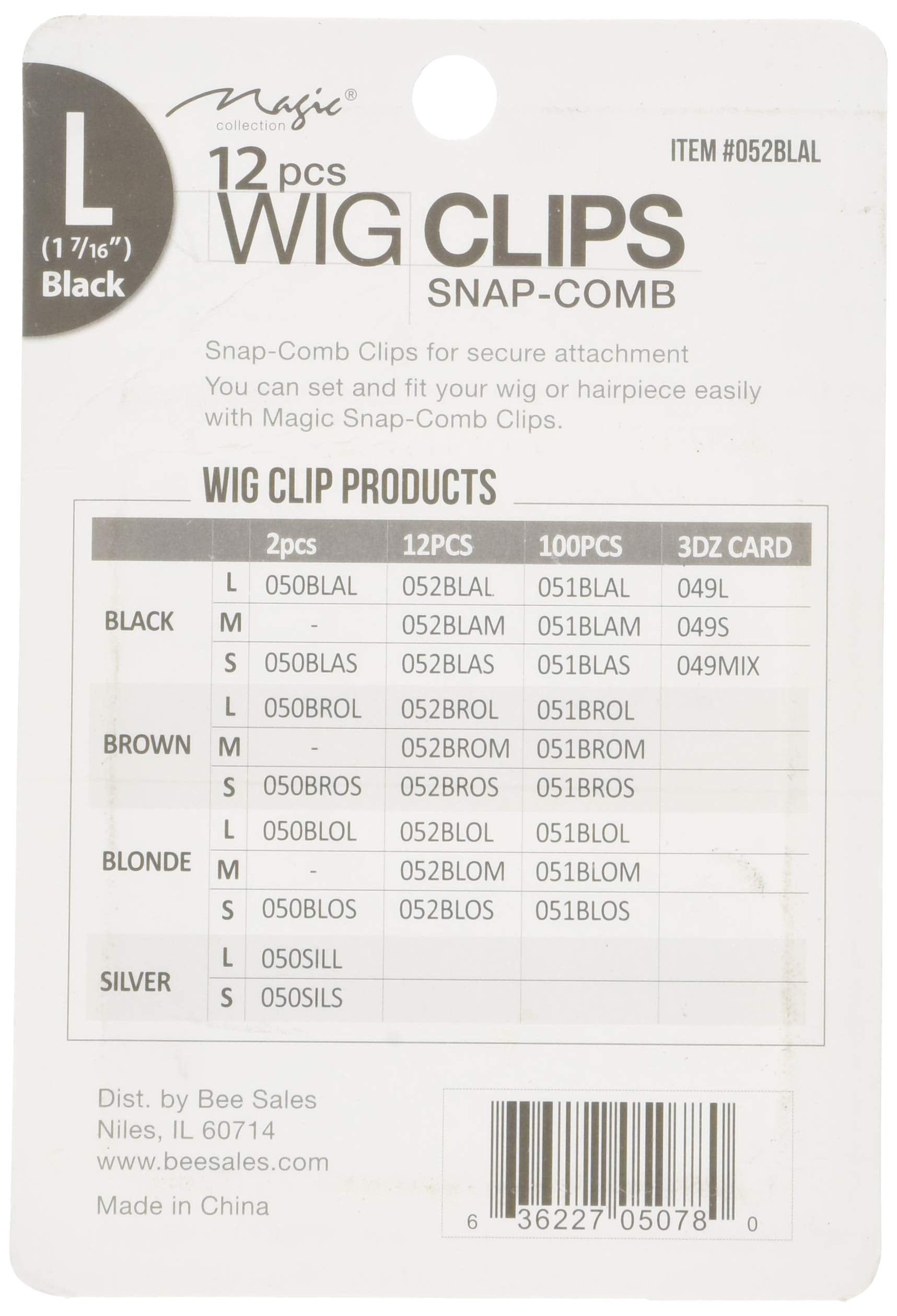 12 pcs Wig Clips Snap Comb Large 1 7/16 (Black)