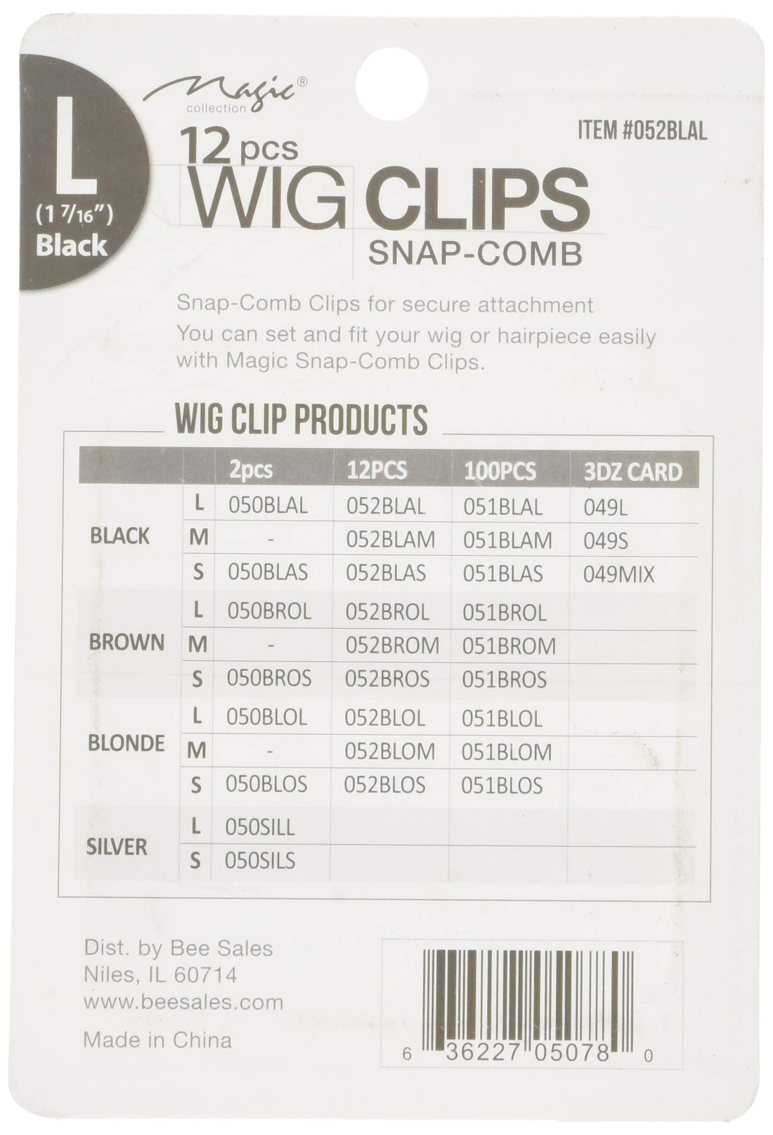 12 pcs Wig Clips Snap Comb Large 1 7/16 (Black)