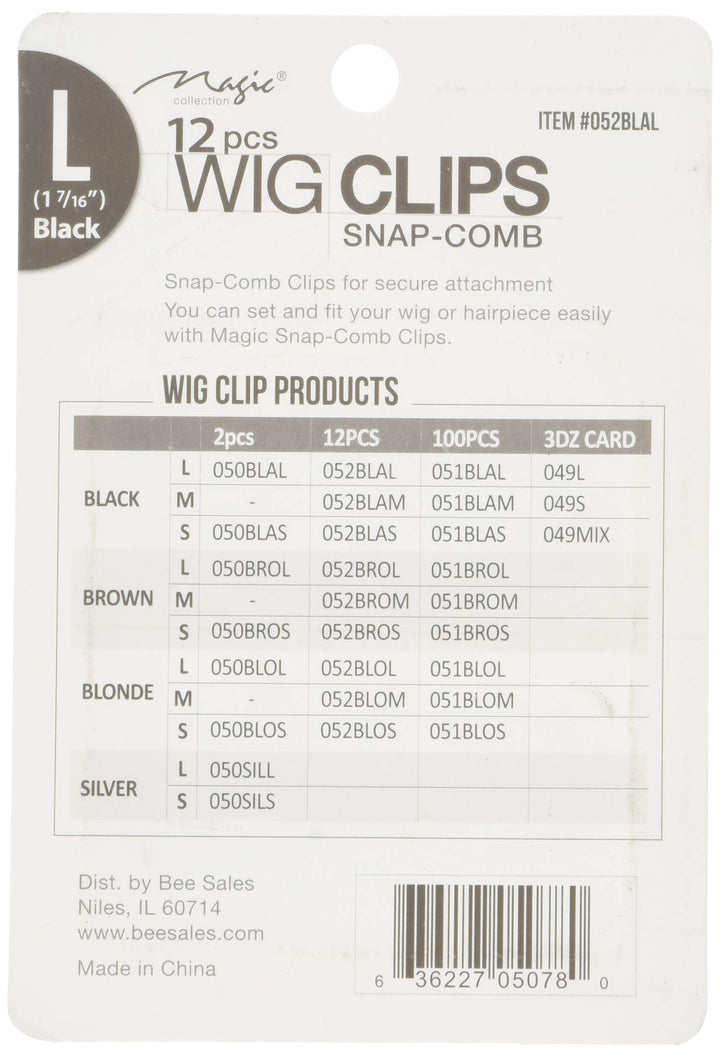 12 pcs Wig Clips Snap Comb Large 1 7/16 (Black)