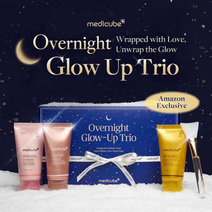 medicube Overnight Glow-Up Trio | Amazon Exclusive Holiday Overnight Wrapping Peel Off Mask | Collagen, Turmeric & PDRN | Perfect for Holiday Gifting & Self-Care | Korean Skincare for Women & Men