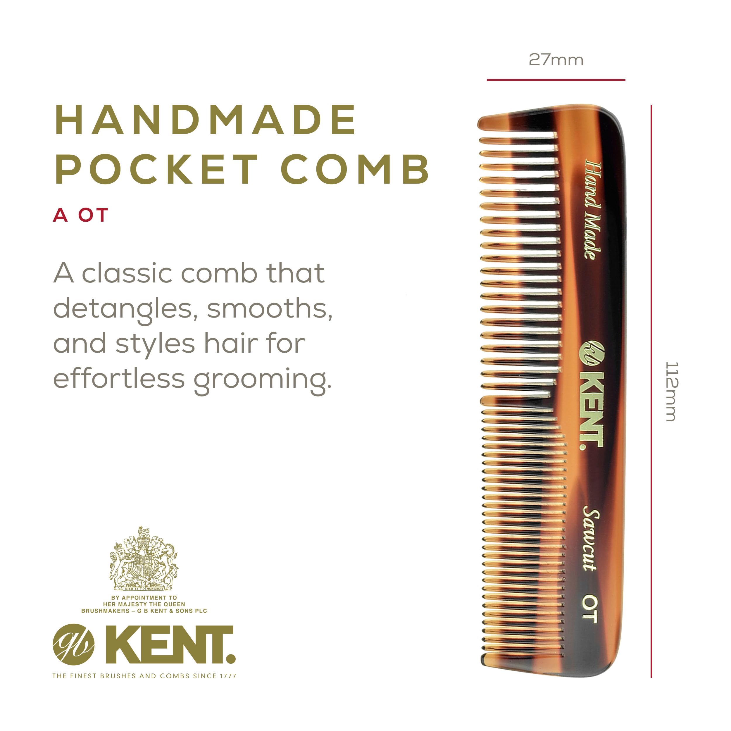 Kent OT 4 1/2 112mm Handmade Gentleman Pocket Comb Coarse/Fine for Men Sawcut (OT 2-Pack)
