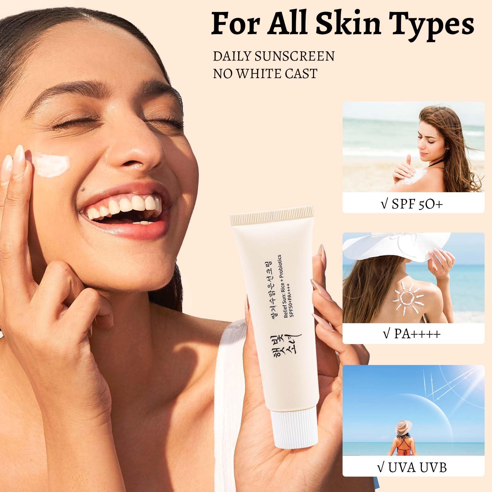 Daily UV Defense Sunscreen, SPF 50 PA++++,Korean Sunscreen Invisible,Hydrating, Soothing, No white-cast for All Skin Types (50ml)