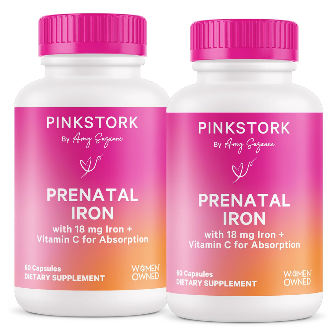 Pink Stork Prenatal Iron Supplement for Women - 18 mg Non-Constipating Iron & Vitamin C for Pregnancy, Postpartum, & Breastfeeding - Focus, Fatigue, & Blood Cell Production - 4 Month Supply