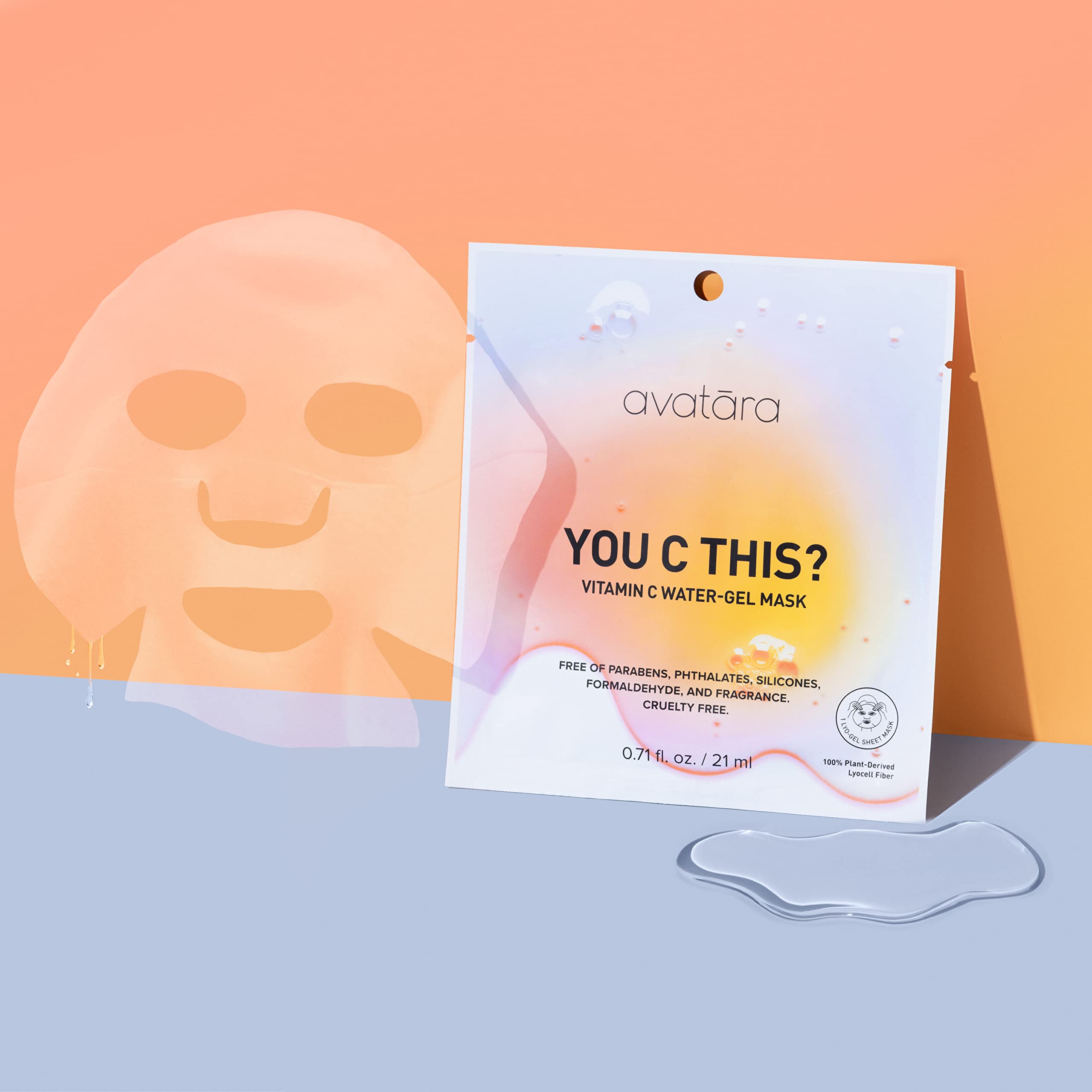 Avatara - You C This Vitamin C Water-Gel Mask, Hydrating Mask, Sheet masks with Niacinamide and Hyaluronic Acid, Facial Mask Made with Natural Fibers, Paraben-Free Vitamin C Face Mask, 0.71 fl.oz