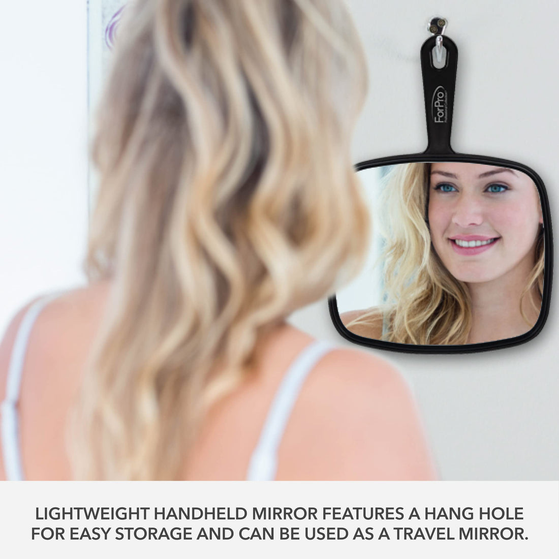 ForPro Large Hand Mirror, Black, 9ââ‚¬Â W x 12ââ‚¬Â L