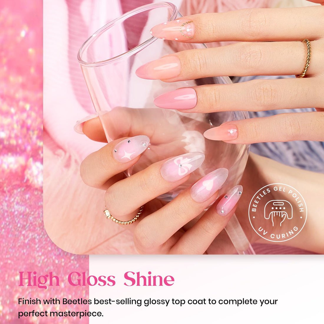 Beetles Purple Gel Nail Polish Set, 6 Colors Nude Deep Purple Pink Glitter Gel Polish Confetti Collection Soak Off Uv Led Nail Art Manicure Kit Gifts for Women