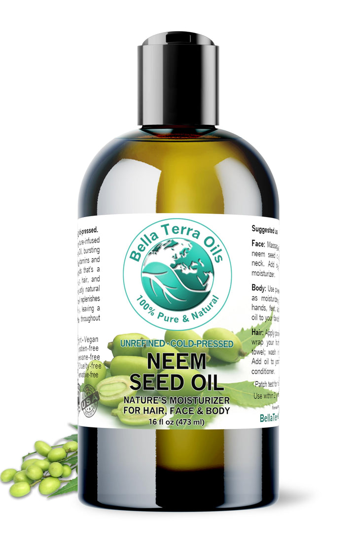 Neem Oil 16 oz 100% Pure Cold-pressed Unrefined Organic - Bella Terra Oils