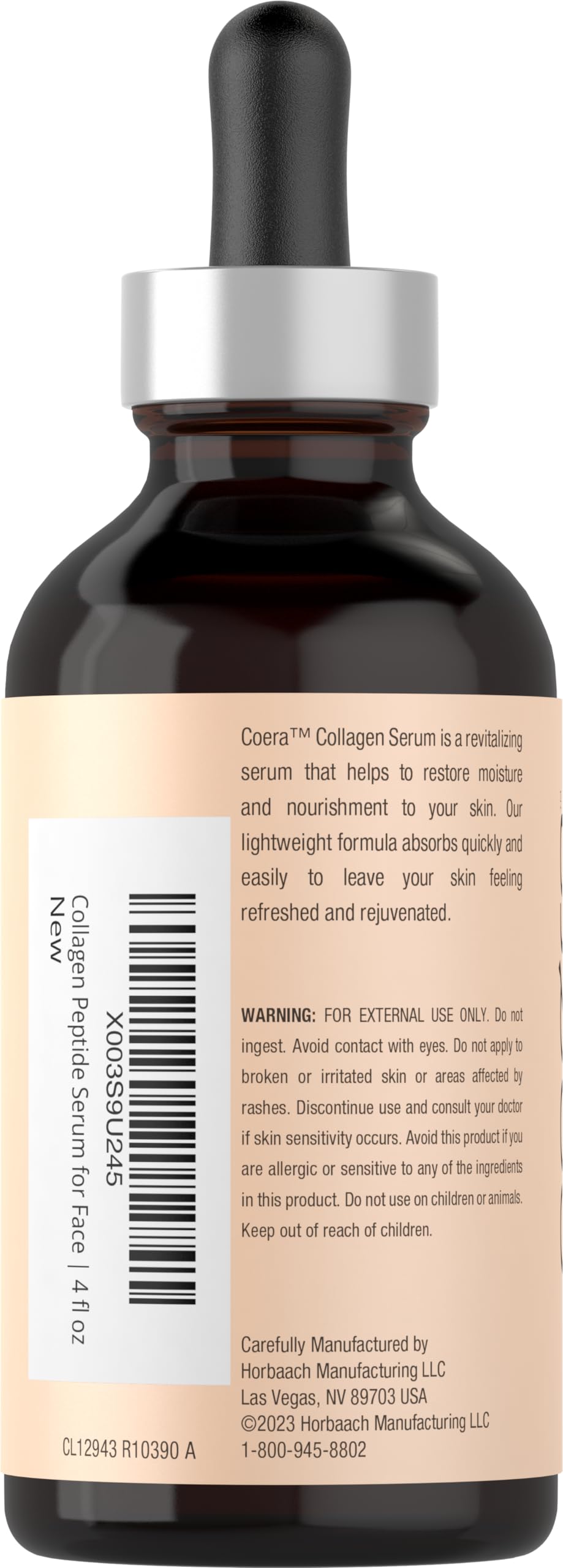 Coera Collagen Peptide Serum for Face | 4 fl oz | with Verisol | Professional Strength Formula for Women | Free of Parabens, SLS, & Fragrances | Packaging May Vary
