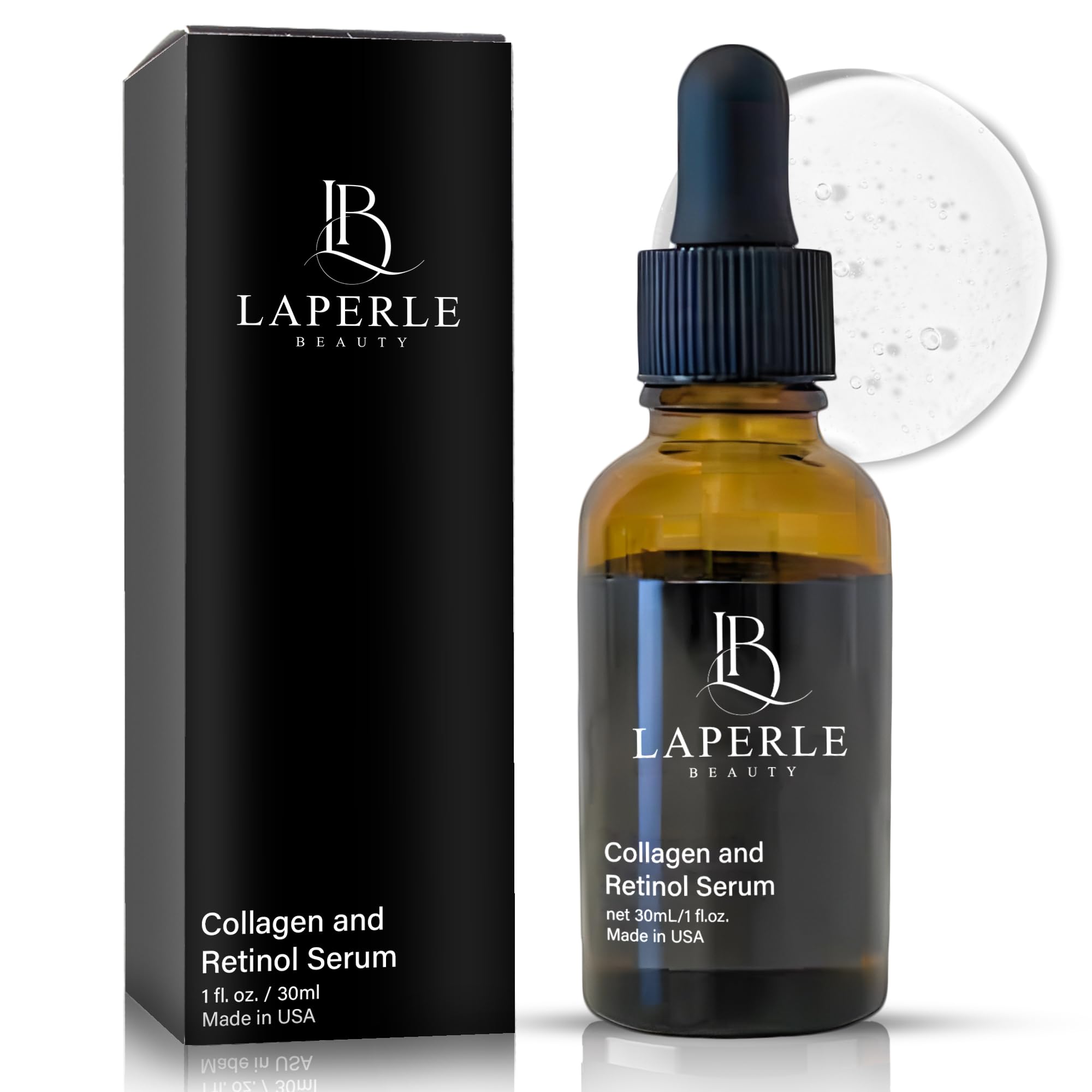 Laperle beauty Collagen + Retinol Serum for face with Hyaluronic Acid 1 fl oz | Anti Aging, Reduce Fine Line & Wrinkles | Paraben Free and Cruelty-Free | Retinol Serum to Increase Skin Cells