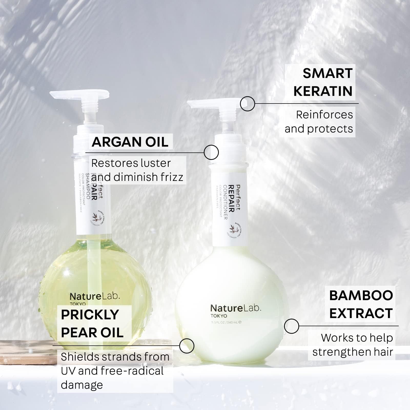 NatureLab. Tokyo Perfect Repair Conditioner - Moisturizing Conditioner for Colored Hair with Bamboo Stem Cells, Keratin, Argan + Prickly Pear Oil - Sulfate-Free Deep Hair Conditioner (11.5 fl oz/340 ml)