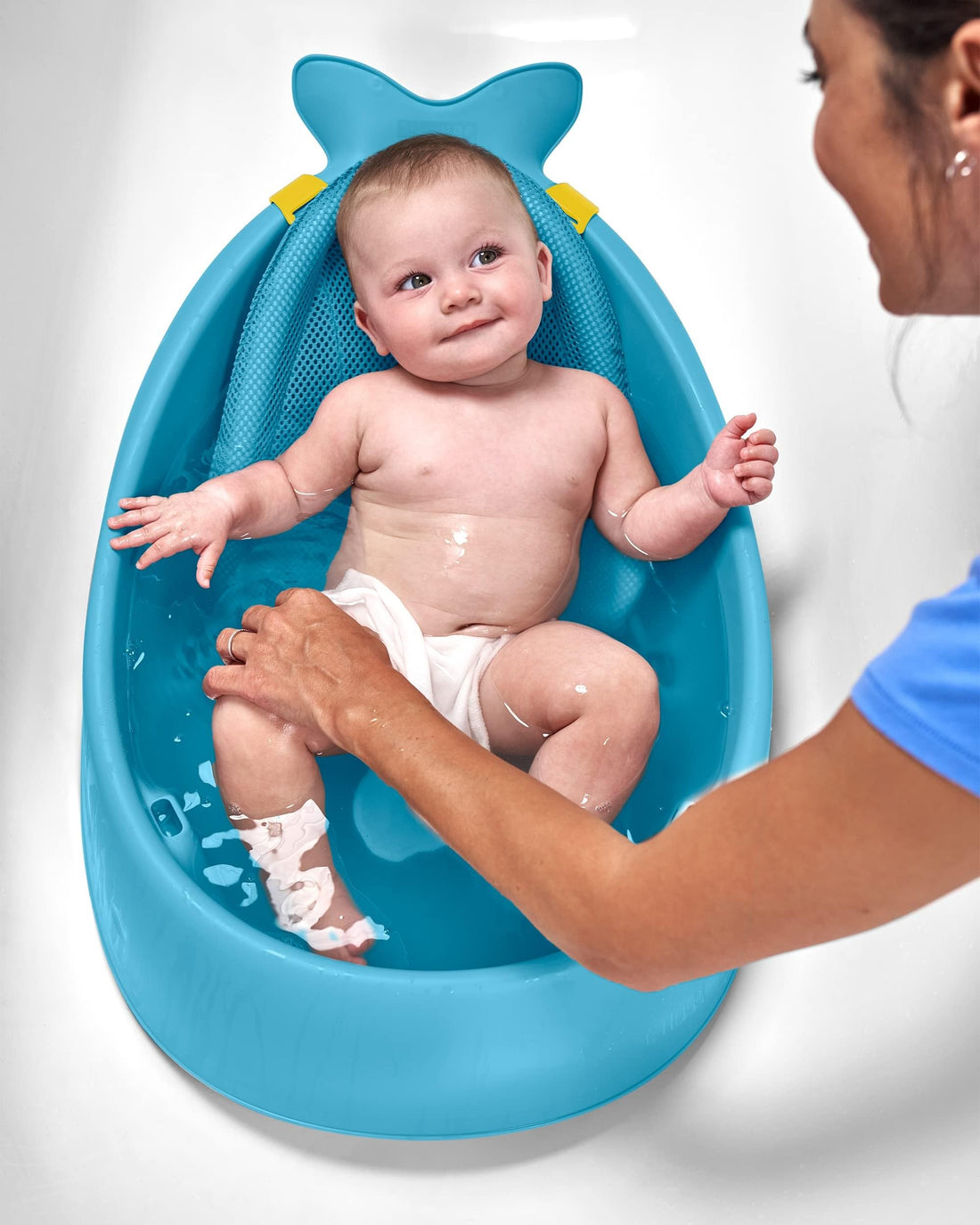 Skip Hop Baby Bath Tub, 3-Stage Smart Sling Tub, Moby, Blue