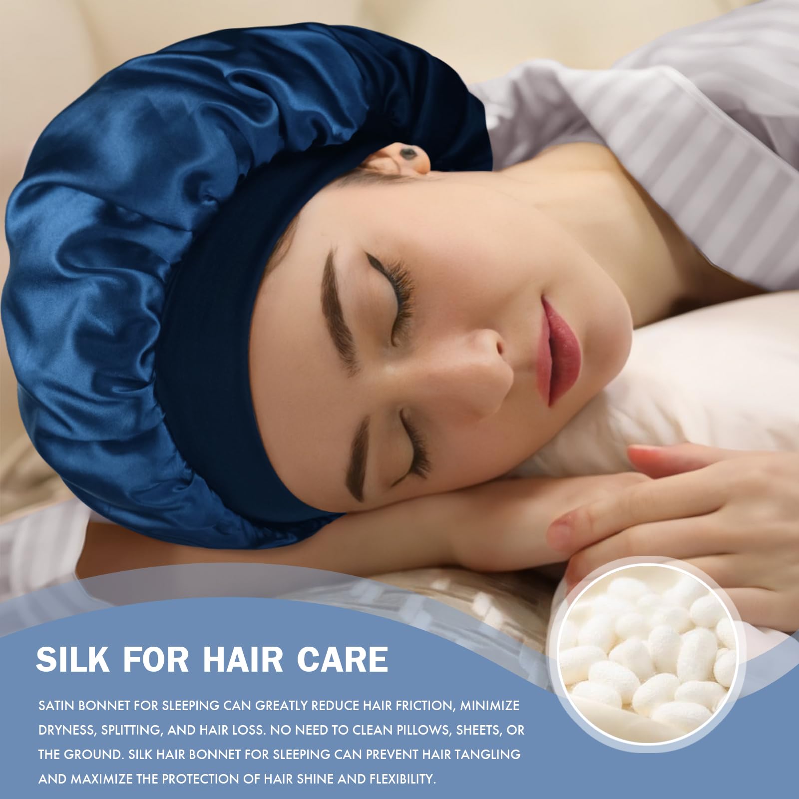 Doitory Satin Silk Bonnet for Sleeping, Double Layer Silk Sleep Cap for Men & Women, Soft Satin Lined Bonnet for Natural & Curly Hair(Navy Blue)