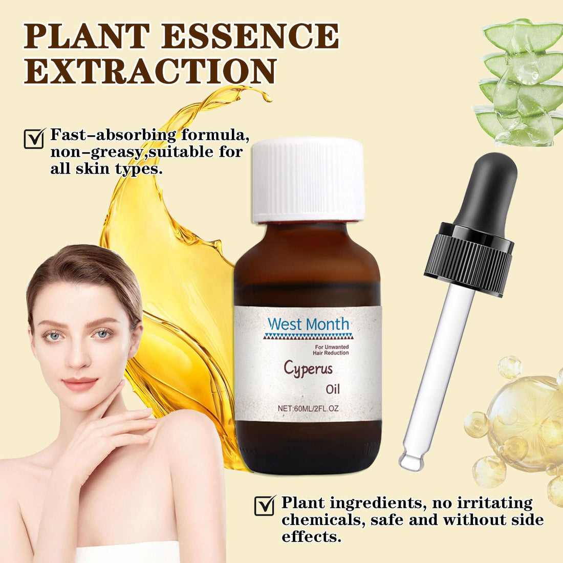 Cyperus Oil, Cyprus Rotundas Oil For Hair Removal, Cyprus Oil Natural Ingredient, Decrease Hair Growth Reducing Body Hair Growth(2PCS)