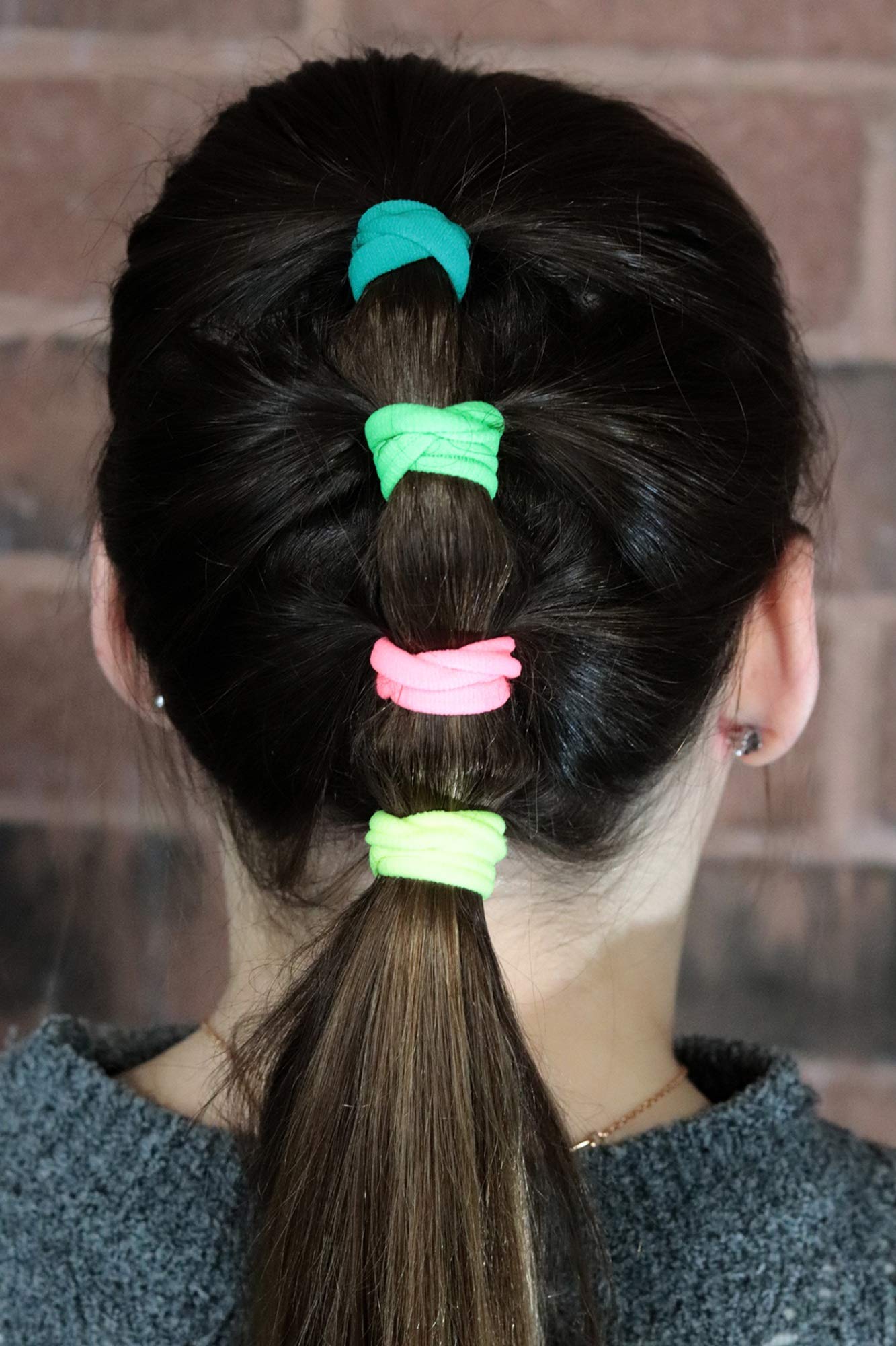 Kenz Laurenz 100 Hair Elastics Hair Ties No Crease Ouchless Ponytail Holders No Metal 4mm (100 Hair Elastics--Brown)