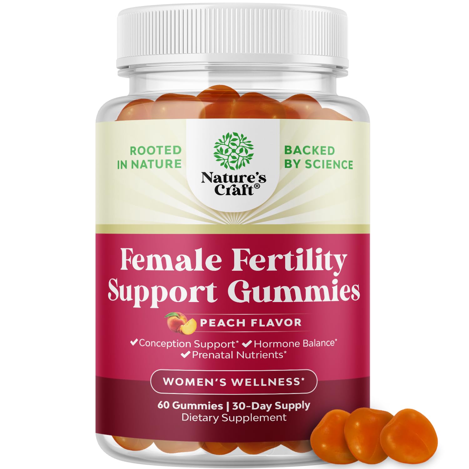 Fertility Gummies for Women Trying to Conceive - Yummy Gummy Fertility Supplement for Women with Myo-Inositol Folic Acid & Vitex Chasteberry - Vegan Non-GMO & Gluten Free - Juicy Peach (30 Servings)