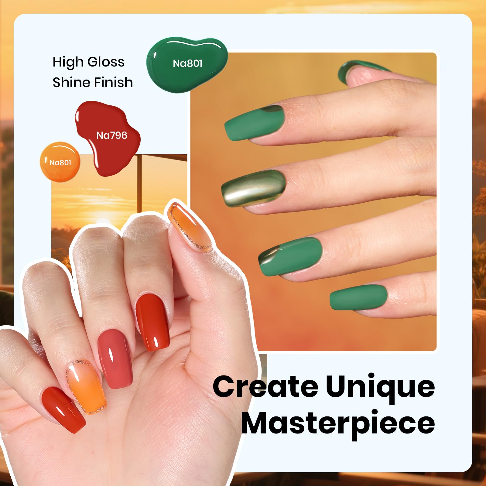 Beetles Fall Gel Polish Set – Golden Hour Hema Free Gel Nail Polish Kit, 6PCS Burgundy Orange Dark Red Green Color Matching Bottles Soak Off UV LED DIY Home Salon Gift for Women